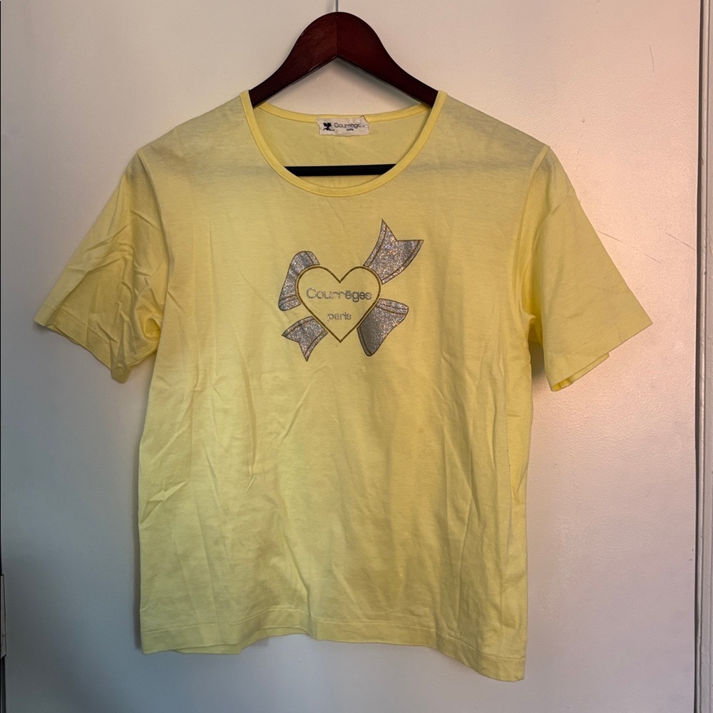 Courreges Vintage Glittery Bow Yellow Top
